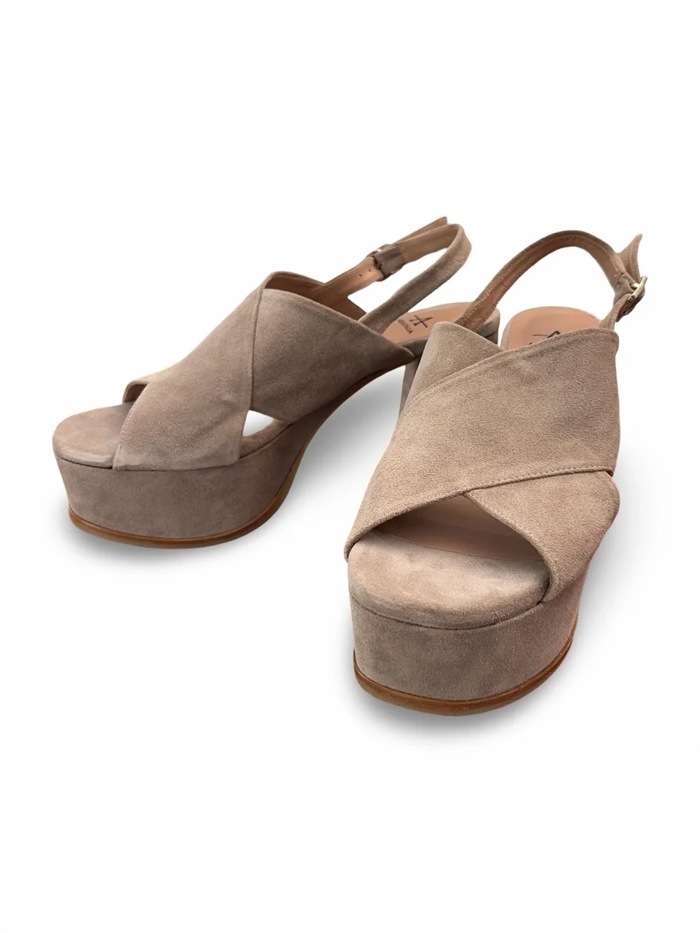 Aquatalia Nadina Taupe Suede Platform Sandal Slingback Heeled Size 9 Medium